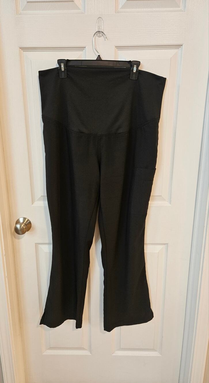 Med Couture Maternity Scrub Pants Womens Large Black Stretch Flare Cargo Nurse